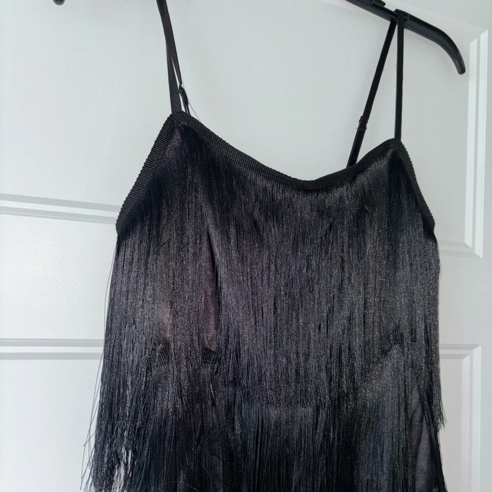 Black 20s flapper dress size XS fringe great gatsby style